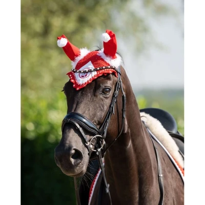 Abbildung von HB Fliegenhaube Christmas Red Glitter Warmblut