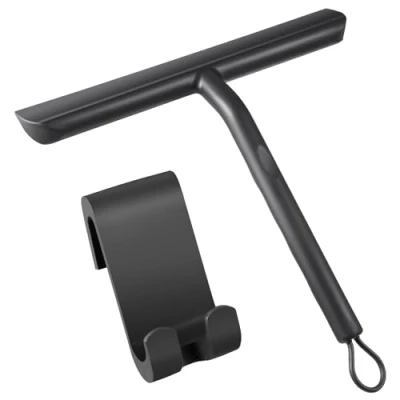Abbildung von Vinabo Duschabzieher, Abdruckfrei Reinigender Duschabzieher Schwarz für Glastüren, Silikon mit Ständer 21cm, Dusch Abzieher Wischer Dusche,Badezimmer,Spiegel,Glas Reinigung,Fliesen