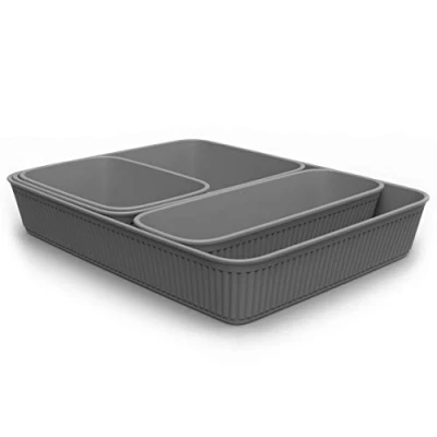 Abbildung von Tatay Set von 4 Schublade Organizer (1pc Slim + 1pc A6 A5 A4) Baobab, Polypropylen, BPA frei, Grau