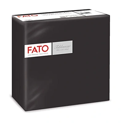 Abbildung von Fato Trockene Papierservietten, Airlaid, Tucheffekt, Packung mit 50 Servietten, Größe 40x40 gefaltet in 4, Farbe Schwarz