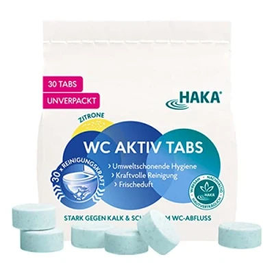 Abbildung von HAKA WC Aktiv Tabs, starker Toilettenreiniger gegen Kalk &amp; Urinstein, umweltfreundlich mit Aktivsauerstoff, 30 Tabs Zitronenduft