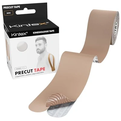 Abbildung von Kintex Kinesiologie Tape vorgeschnitten, 20 Streifen á 25 cm x 5 cm, PreCut Tape, hautfreundlich, wasserfest, für Sport &amp; Physiotherapie (Beige)