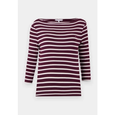 Abbildung von Tommy Hilfiger SLIM CODY BOAT Langarmshirt, Damen, Größe: XS, Deep burgundy/ecru