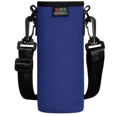 Abbildung von Nuovoware Trinkflaschenhalter, Premium Neopren Tragbare Isolierte Trinkflaschenhalter Tasche mit Verstellbarem Schultergurt, Edelstahl, Glas / Plastikflaschen, Großformat L, Dunkelblau