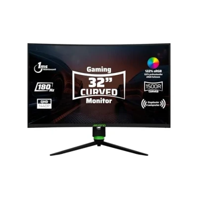 Abbildung von Aryond A32 V2 Gaming Curved Monitor, 32 Zoll 180Hz QHD (2560x1440) Display 1ms Reaktionszeit, HDR 10 Verhältnis FreeSync und G Sync 122% SRGB, PC Bildschirm, HDMI Anschluss