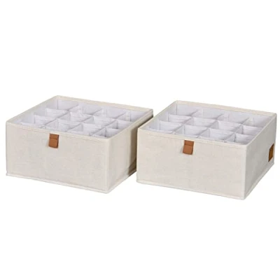 Abbildung von LOVE IT STORE Premium Schubladen Ordnungssystem 2 teilig Schrank Organizer aus Stoff Verstärkt mit Karton Set zwei kleinen Boxen Beige 30x15x15 cm