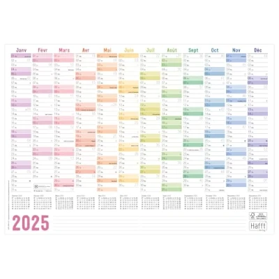Abbildung von Häfft® Wandkalender 2025 A3 auf Französisch (42 x 29,7 cm) gefalzt &quot;Rainbow&quot;, Wandplaner mit französischen Feiertagen + extra A4 Kalender nachhaltig &amp; klimafreundlich