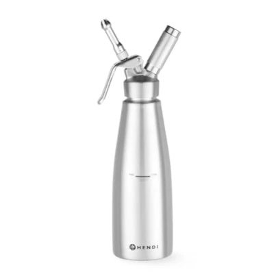 Abbildung von HENDI Sahnespender, Inklusive Set aus 3 Edelstahl Spritztüllen und Reinigungsbürste, Sahne Mousses Desserts kalten Schäumen Saucen, 1L, ø98x(H)330mm, Edelstahl, Silber