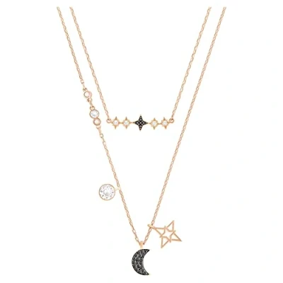 Abbildung von Swarovski Symbolic Halskette im Lagenlook, Set (2), Mond und Stern, Schwarz, Roségold Legierungsschicht