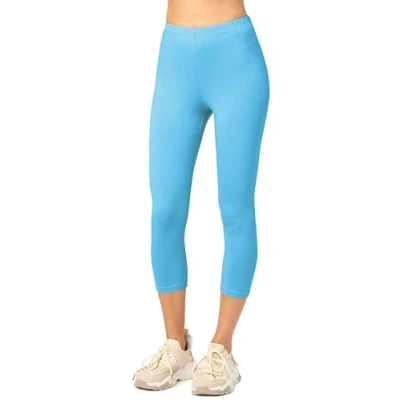 Abbildung von Merry Style Damen Leggings 3/4 aus Baumwolle mit Stretch Leichte Capri atmungsaktiver, elastischer Baumwolle, ideal für Yoga Sport Freizeit Reisen MS10 199 (Türkis, S)