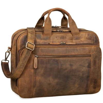 Abbildung von STILORD Herren Businesstasche aus Leder braun große 15,6 Zoll Laptoptasche Männer Aktentasche Vintage Umhängetasche Rindsleder &#039;Nelson&#039;