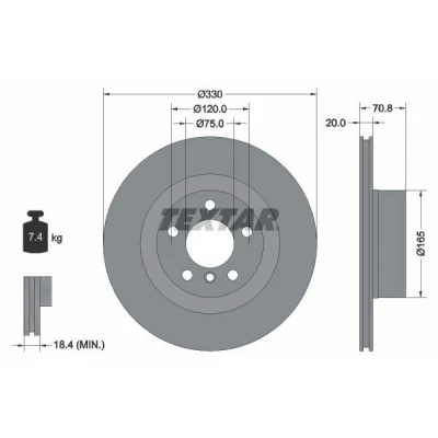 Abbildung von TEXTAR PRO 92256303 Bremsscheibe 330 20 05/06 120 innenbelüftet beschichtet ohne Radbefestigungsbolzen, Radnabe BMW: X3, X4