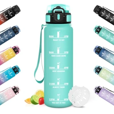 Abbildung von HoneyHolly Trinkflasche 1L, Zeitmarkierung, Wasserflasche, Auslaufsicher, Sport, Wiederverwendbar, Water Bottle für Fitnessstudio, Radfahren, Büro, Outdoor, Wasserflasche Auslaufsicher