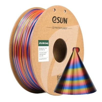 Abbildung von eSUN Silk Candy PLA Filament 1.75mm, Silky Multicolored 3D Drucker PLA, Gradient Changing 1KG Spule (2.2 LBS) für Drucker, Rot Gold Blau
