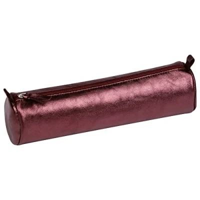 Abbildung von Clairefontaine 8689C Schlampermäppchen (mit Perlmutt Effekt rund, 5,5 x 22cm, praktisch und robust, aus Leder) 1 Stück kirschrot
