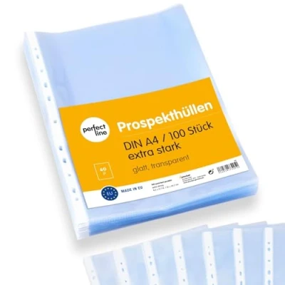 Abbildung von perfect line Prospekthüllen A4, Klarsichtfolien Glasklar, Extra Stark, 60 my, dokumentenecht, säurefrei (1 x 100 Stück.)