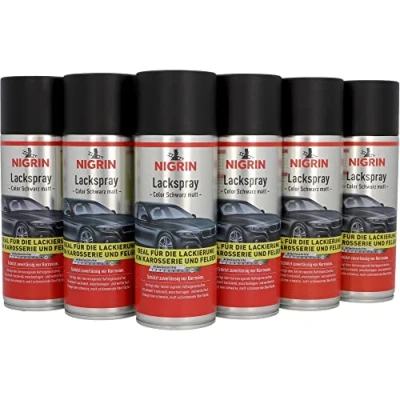 Abbildung von NIGRIN Lackspray, 6 x 400 ml, mattschwarzer Autolack, schützt Felgen und Karosserie vor Rost, schnell trocknend, Schwarz Matt