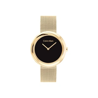 Abbildung von Calvin Klein Analog Quarzuhr für Damen mit Gelbgoldfarbenes Edelstahl Mesh Gliederarmband 25200012