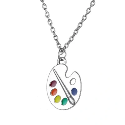 Abbildung von TEAMER Trendige Emaille Künstler Pinsel mit dünnem Anhänger, Halskette, Schmuck für Damen, Zink, Emaille, No_Stone