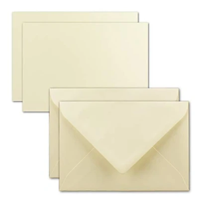 Abbildung von 25x Karte mit Umschlag Set aus Einzel Karten DIN A7 10,5x7,3 cm Vanille Brief Umschlägen C7 Nassklebung ideale Geschenkanhänger