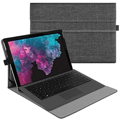 Abbildung von Fintie Hülle für Microsoft Surface Pro 7+/ 7/ 6/ 5/ 4/ 3 12,3 Zoll Tablet Multi Sichtwinkel Hochwertige Tasche Schutzhülle aus Kunstleder, Type Cover kompatibel, Dunkelgrau