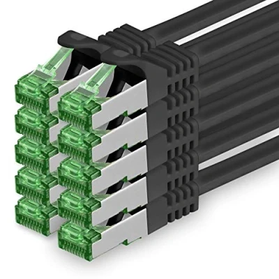 Abbildung von 1 M Cat.7 Netzwerk Kabel 10 Stück Cat7 Patch Lan Ethernet RJ45 Gbit/s (Alle Internetgeschwindigkeiten) Schwarz Meter