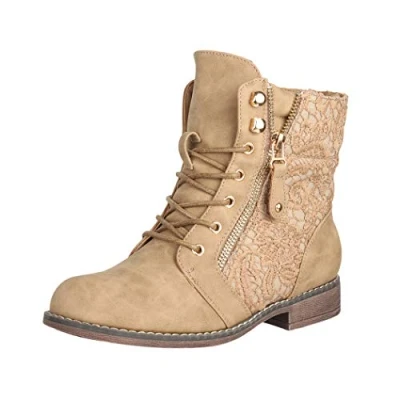 Abbildung von Elara Damen Stiefeletten Worker Boots Spitze Chunkyrayan B9812 KB Khaki 36