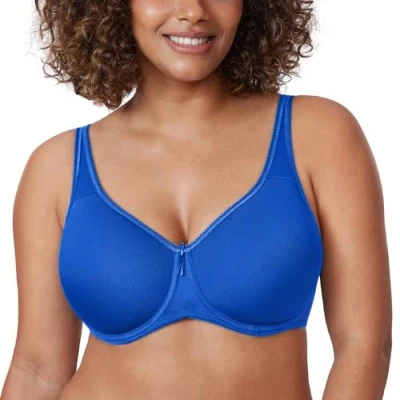 Abbildung von DELIMIRA Damen mit Bügel Nahtlose Vollschalen T Shirt BH Gepolstert Große Größen Funkelndes Blau 85G