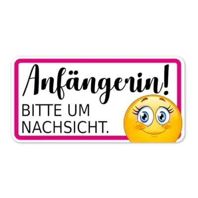 Abbildung von Fahrzeug Aufkleber Anfängerin! Bitte um Nachsicht I 20 x 10 cm Vorsicht Achtung Fahranfänger in Autoaufkleber wetterfest mit Smiley kfz_283