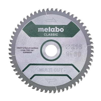 Abbildung von Metabo Sägeblatt Multi Cut Classic, 216 x 2,4/1,8 30, Z60 FZ/TZ, 5 neg. 628066000 Universeller Einsatz für anspruchsvolle Materialien