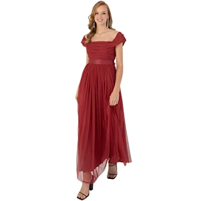 Abbildung von Anaya with Love Damen Womens Ladies Maxi Dress Bardot Off Shoulder Belt Long Empire Waist for Wedding Guest Prom Evening Gown Bridesmaid Kleid, Garent, 42