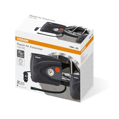 Abbildung von OSRAM Rapid Air Essential, kompakter analoger Reifenfüller, pumpt einen Reifen in 4,5 Minuten auf, OTI610, Stromversorgung über 12 V Steckdose im Auto