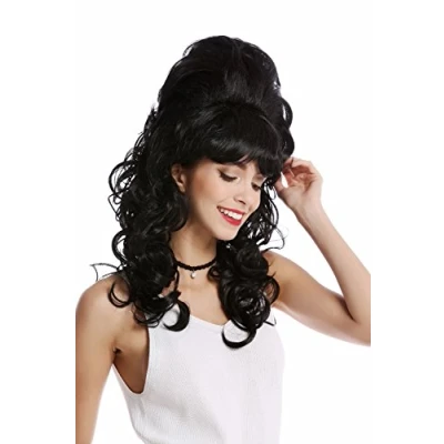Abbildung von WIG ME UP GF W2418 1B Perücke Damenperücke Barock 60er retro riesig Beehive Hochsteckfrisur Dutt lockig lang Pony schwarz