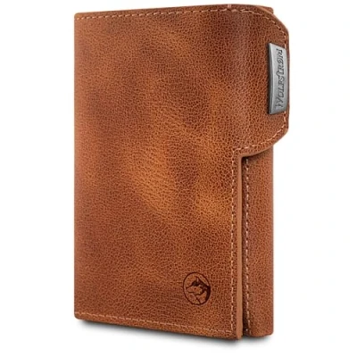 Abbildung von Wolfstrøm Slim Wallet &#039;Svente&#039; I 11 Karten Mini Geldbörse Herren klein mit Münzfach, RFID Blocker Damen und Portemonnaie Credit Card Holder Geldbeutel Cognac