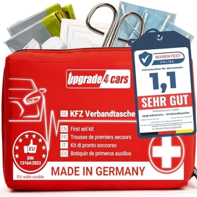 Abbildung von Upgrade4cars Auto Verbandskasten 2025 DIN 13164 Made in Germany Erste Hilfe Set Europaweit Gültig Verbandtasche auch für Zuhause &amp; Unterwegs