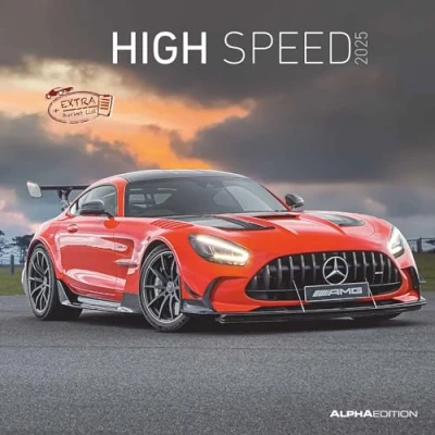 Abbildung von Alpha Edition High Speed 2025 Broschürenkalender, 30x30cm, Wandkalender mit Platz für Notizen und Termine, Bilder von Hochleistungs Autos, Monatsübersicht Ferientermine DE/AT/CH