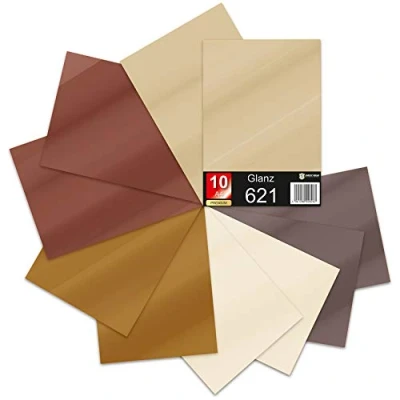Abbildung von 10 x Din A4 Bögen Plotterfolie 621/631 Selbstklebende Folie im Set Vinyl zum Plotten DIY Bastelfolie Sticker Beschriftung Aufkleber 29,7x21cm (Brauntöne matt, 10er Set)