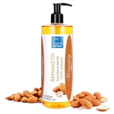 Abbildung von bleu &amp; marine Bretania 100% Natürliches Mandelöl Kaltgepresst Anti Dehnungsstreifen Säuglingspflege Haarpflege Make up Entferner, Orange, 500 ml (1er Pack)