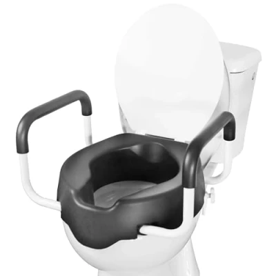 Abbildung von KMINA Toilettensitzerhöhung mit Armlehnen (10 cm, Soft), WC Sitzerhöhung für Senioren Deckel, Erhöhter Toilettensitz 10 Toilettenaufsatz Senioren, Toilette Erwachsene Weiß
