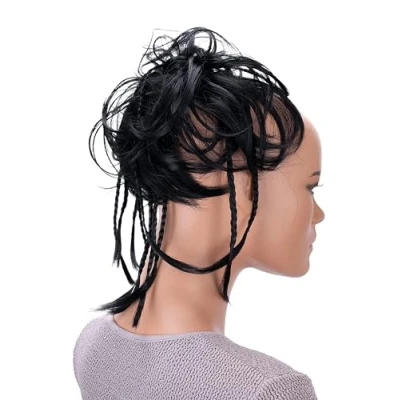 Abbildung von CAISHA XXL Haarteil Haargummi Daisy Dutt Hochsteckfrisuren Mit Geflochtenen Zöpfen Gewellt Kunstfaser Hitzebeständig DM17cm Schwarz G1D
