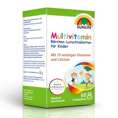 Abbildung von SUNLIFE Multivitamin Kinder Bärchen 60 Lutschtabletten 1 x Stück Multi Vitamin mit Himbeer Geschmack gluten &amp; zuckerfrei Tabletten 10 Vitaminen Calcium
