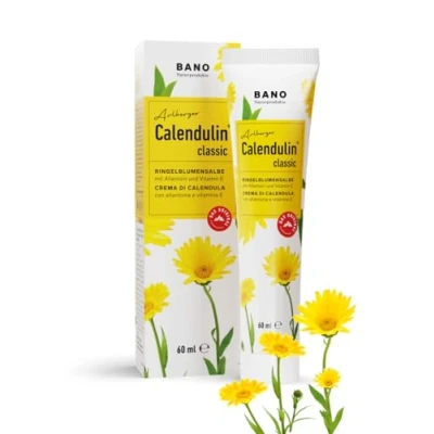 Abbildung von Bano Arlberger Calendulin Ringelblumensalbe I für trockene Haut unterstützt die Wundheilung geeignet als Narbencreme mit Vitamin E 60ml Tube