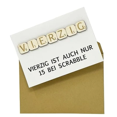 Abbildung von Woodland Mail Lustige Geburtstagskarte mit echten Holzsteinen auf der Vorderseite Scrabble Stil (40 Geburtstag)