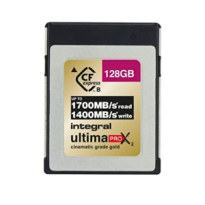 Abbildung von Integral 128GB CFexpress Typ B SD Karte 2.0 12K &amp; 8K RAW 120 Für Advanced Cinematic DSLR Kameras, die eine hohe Schreibgeschwindigkeit &lt; 1300 MB/s erfordern CF Express Type