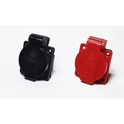 Abbildung von HOLZER 8 Stück/Einbausteckdose Schuko Anbau Steckdose 16A Feuchtraum / PA6 + Flansch Dichtung (4xSchwarz 4xRot)