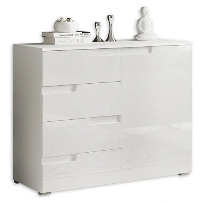 Abbildung von Stella Trading Kommode in Hochglanz Weiß Modernes Sideboard mit viel Stauraum für Ihren Wohnbereich 100 x 80 40 cm (B/H/T)