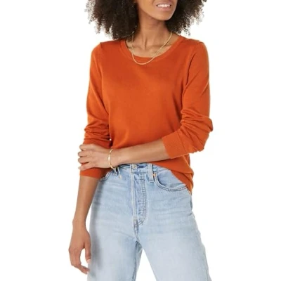 Abbildung von Amazon Essentials Damen Leichter, Langärmeliger Pullover Mit Rundhalsausschnitt (Erhältlich in Übergröße), Rostfarben, L