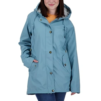 Abbildung von Ankerglut Damen Friesennerz Regenmantel Kapuze Gefüttert Wasserdicht Wetterfest Übergangsjacke #ankerglutnebel Regenjacke, Smoke, 40
