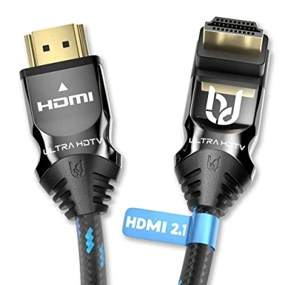 Abbildung von Ultra HDTV 270 8K HDMI 2.1 Kabel 1,5m, Winkel Stecker, 48 Gbps, 8K@60Hz, 4K@120Hz Knickschutz Nylon Mantel