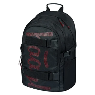 Abbildung von Baagl Schulrucksack für Jungen Mädchen Teenager Skateboard Rucksack Kinderrucksack mit Laptopfach und Brustgurt Schule (Skate Red)
